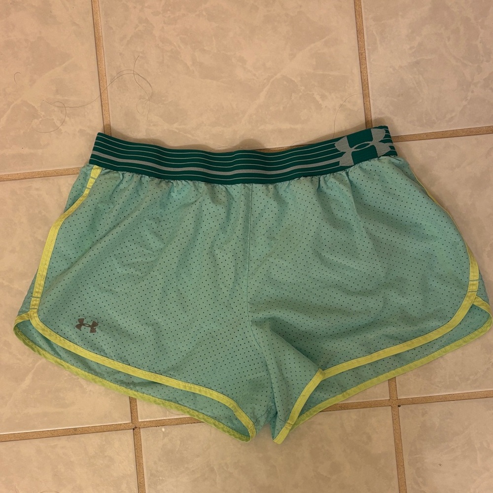 Under Armour Women's Teal and Yellow Athletic Shorts